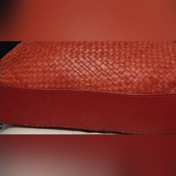 Elliott Lucca Genuine PIG Leather Orange Weaved Large Hobo Handbag - Picture 7 of 13